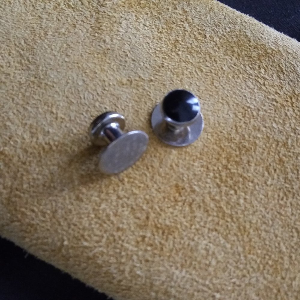 Vintage Cuff Links Black Enamel Silver Classic